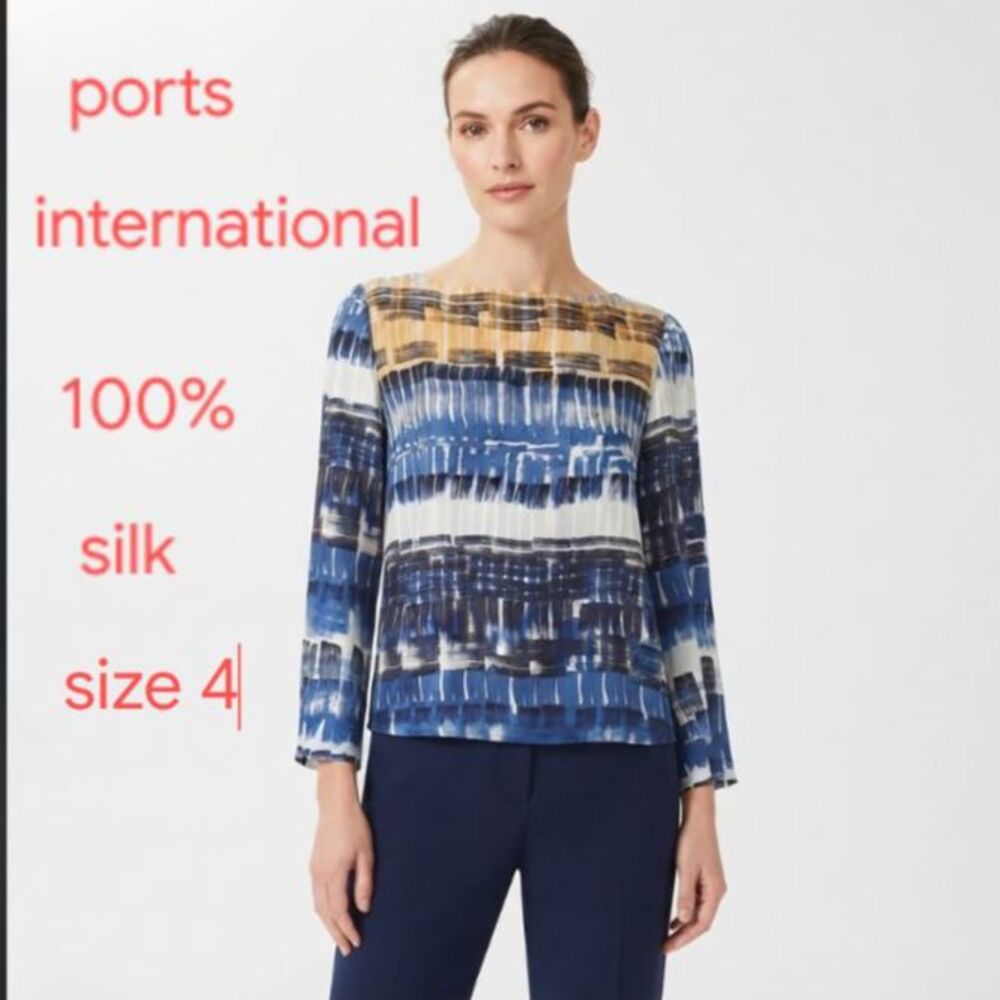 ports international 100% silk shirt blouse 4 s luxury designer vintage top 1961